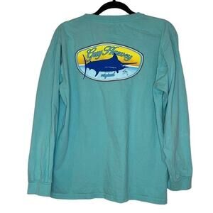 Guy Harvey Teal Classic Fit Crewneck Long Sleeve Screen Printed Fishing Tshirt